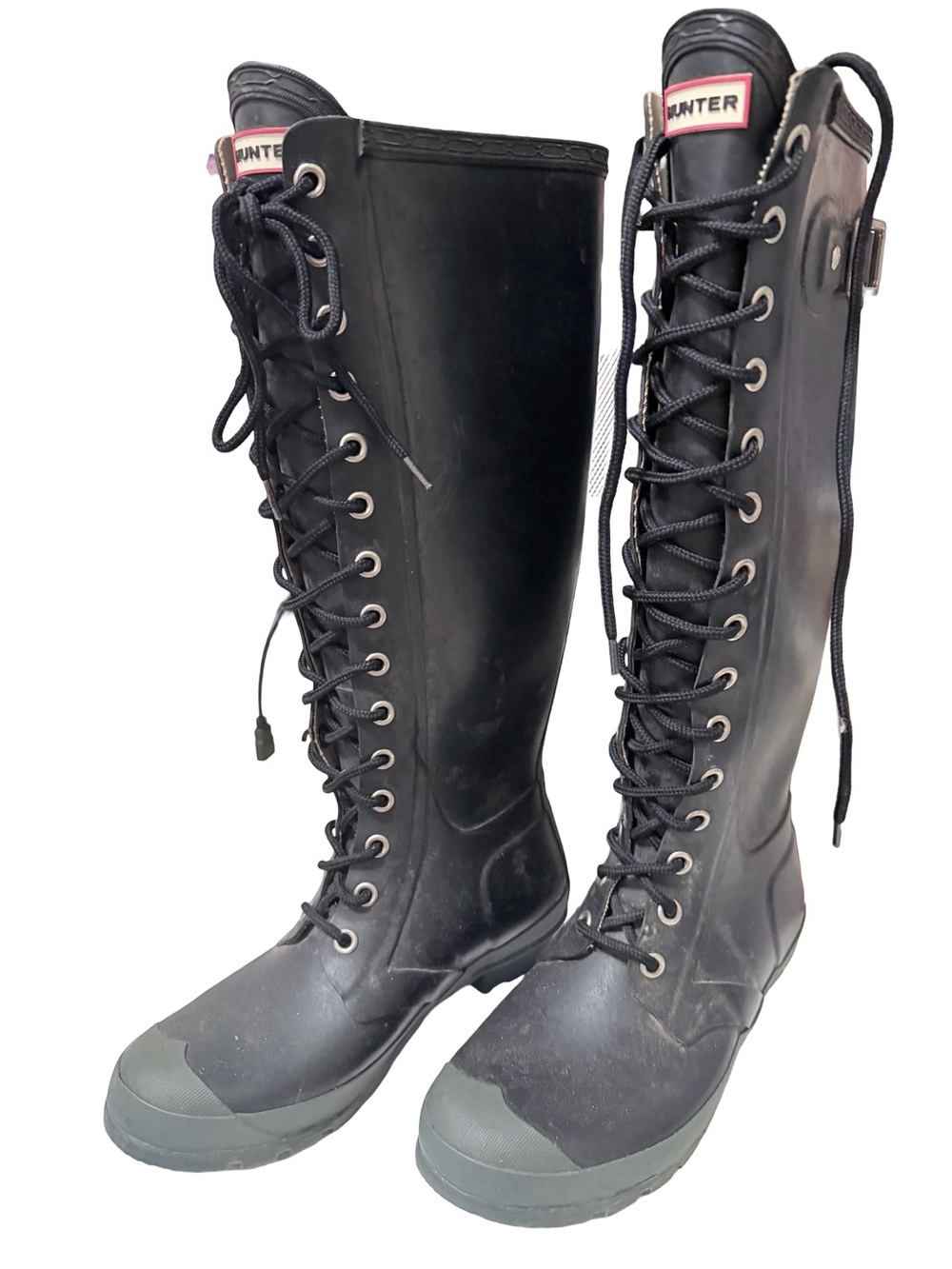 Hunter Watling unisex Black Lace-Up Tall Rain Boots